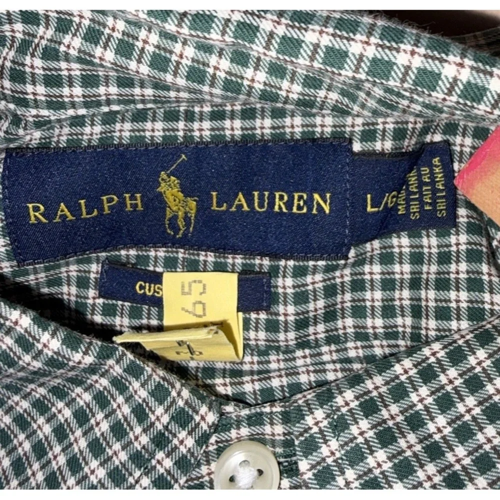 Polo Ralph Lauren Green Brown Plaid Check Button Down Mens Large Custom Fit